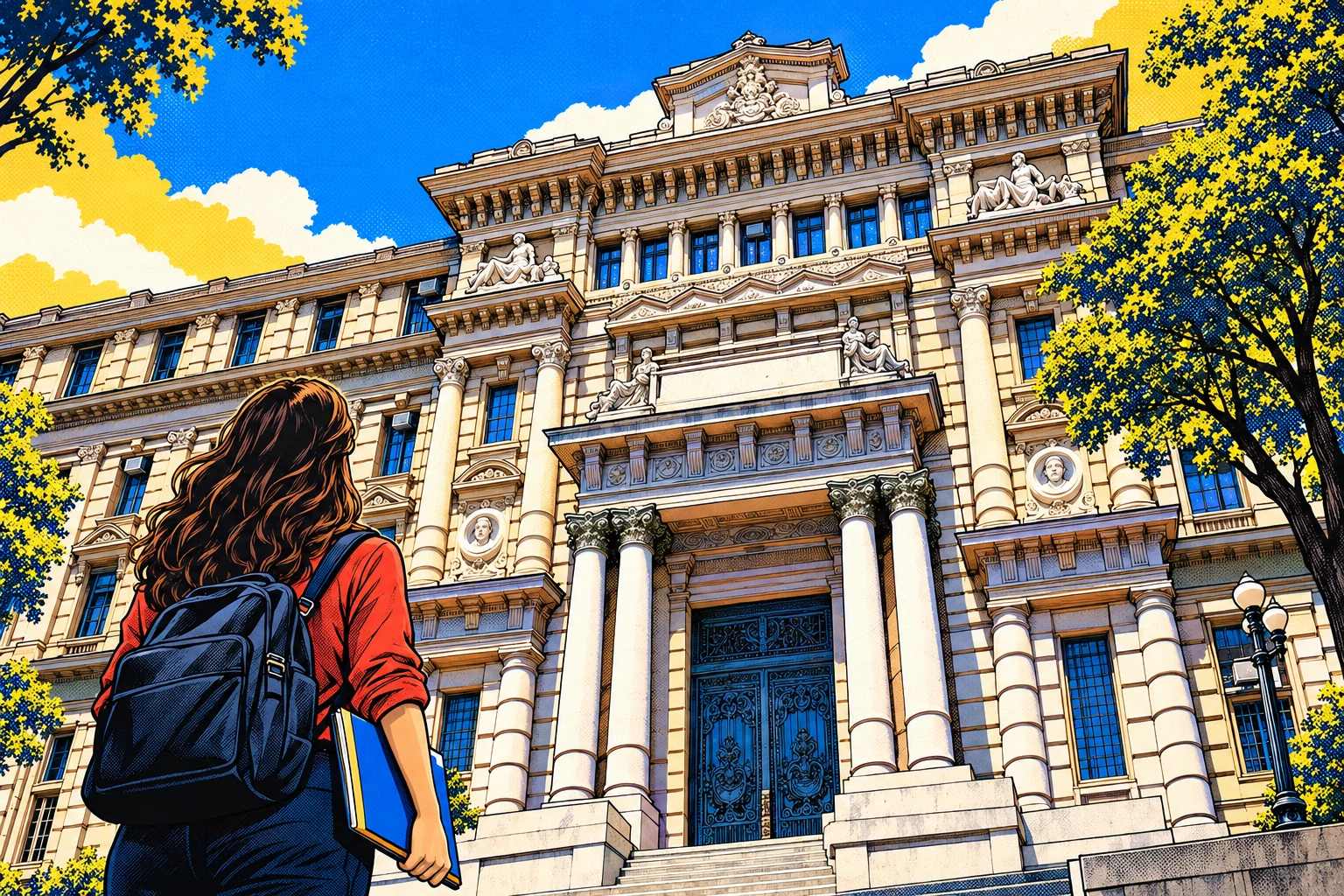 Ilustração em quadrinhos do Palácio da Justiça de São Paulo, na Praça da Sé.